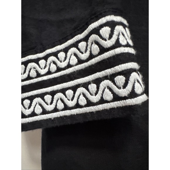 Talbots Black Size M Embroidered Linen Cotton Blend Tunic V Neck - Picture 3 of 6